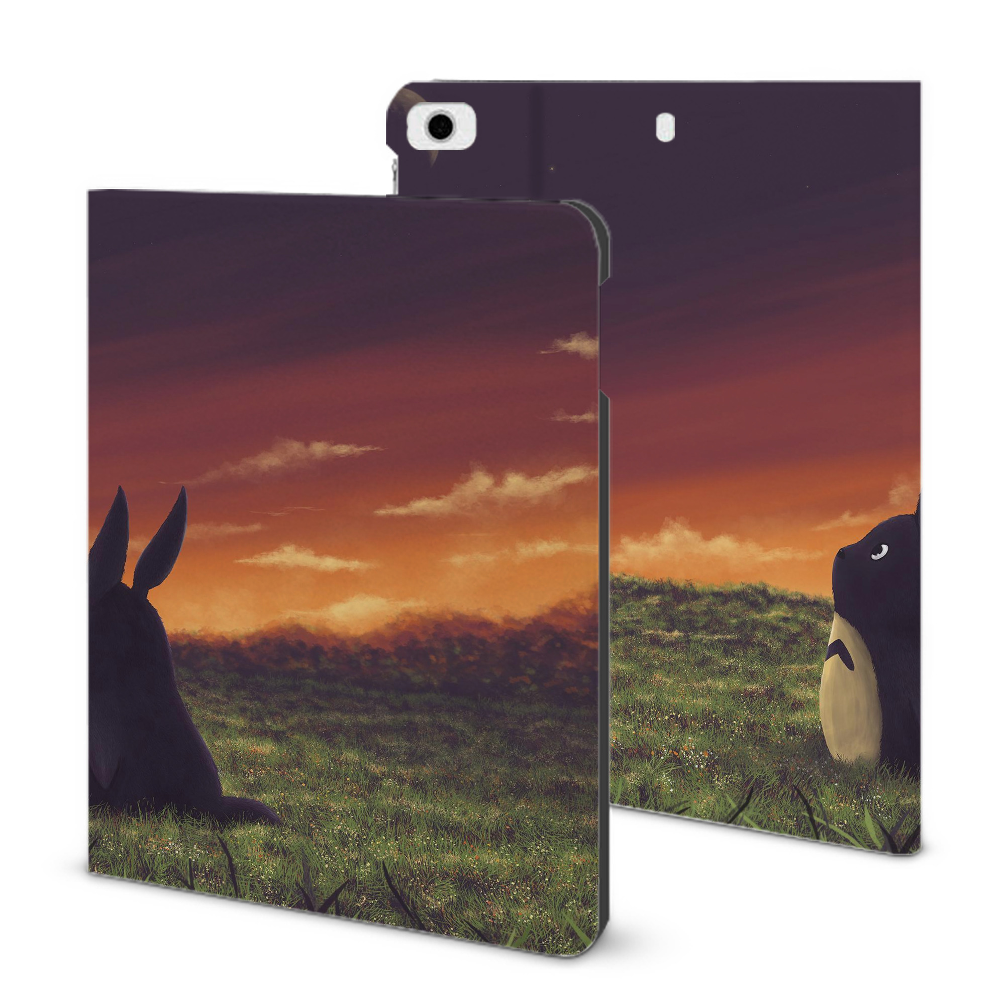 （画像用） となりのトトロ 草壁メイ 草壁サツキ My Neighbor Totoro Satsuki Kusakabe Mei Kusakabe IPad ケース ブック型 PUレザー TPU 耐衝撃 軽量 薄型 ペン収納なし 全面保護 IPad 各モデル対応
